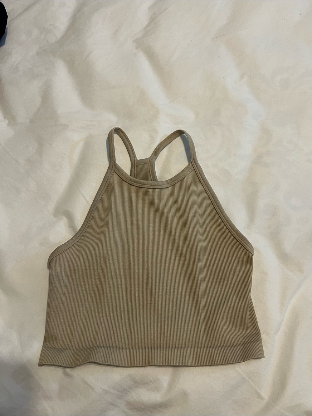 Aritzia Ribbed Halter Crop Top in Taupe